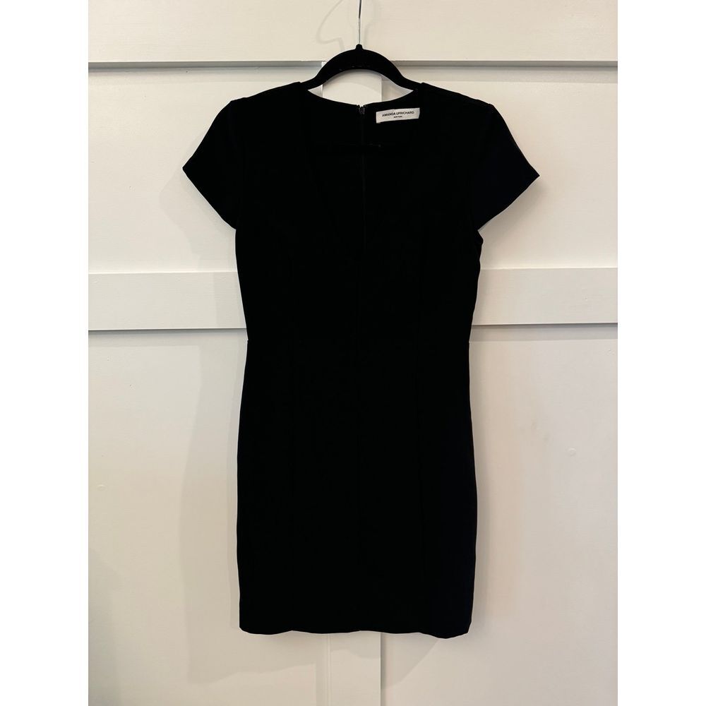 Black Amanda Uprichard V-neck Cap‎ Sleeve Sheath Dress Medium
